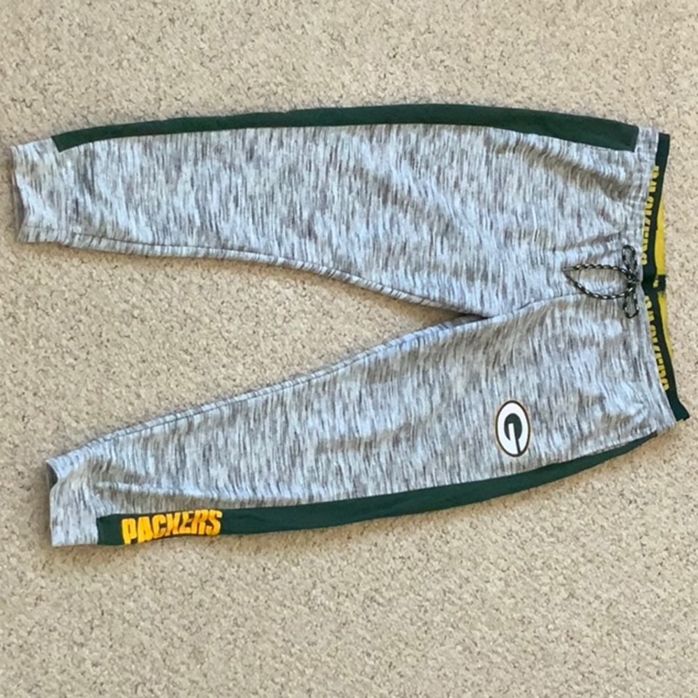 NFL Green Bay Packers heather gray, dark green and gold women’s joggers, size XL
